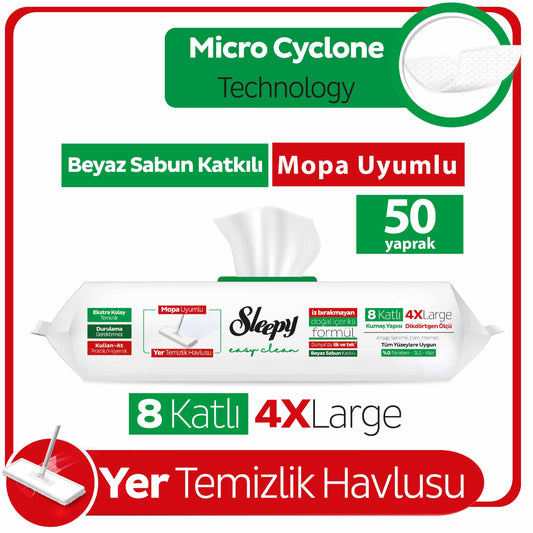Sleepy Easy Clean Beyaz Sabun Katkılı Mopa Uyumlu Yer Temizlik Havlusu&Mendili 50 Yaprak